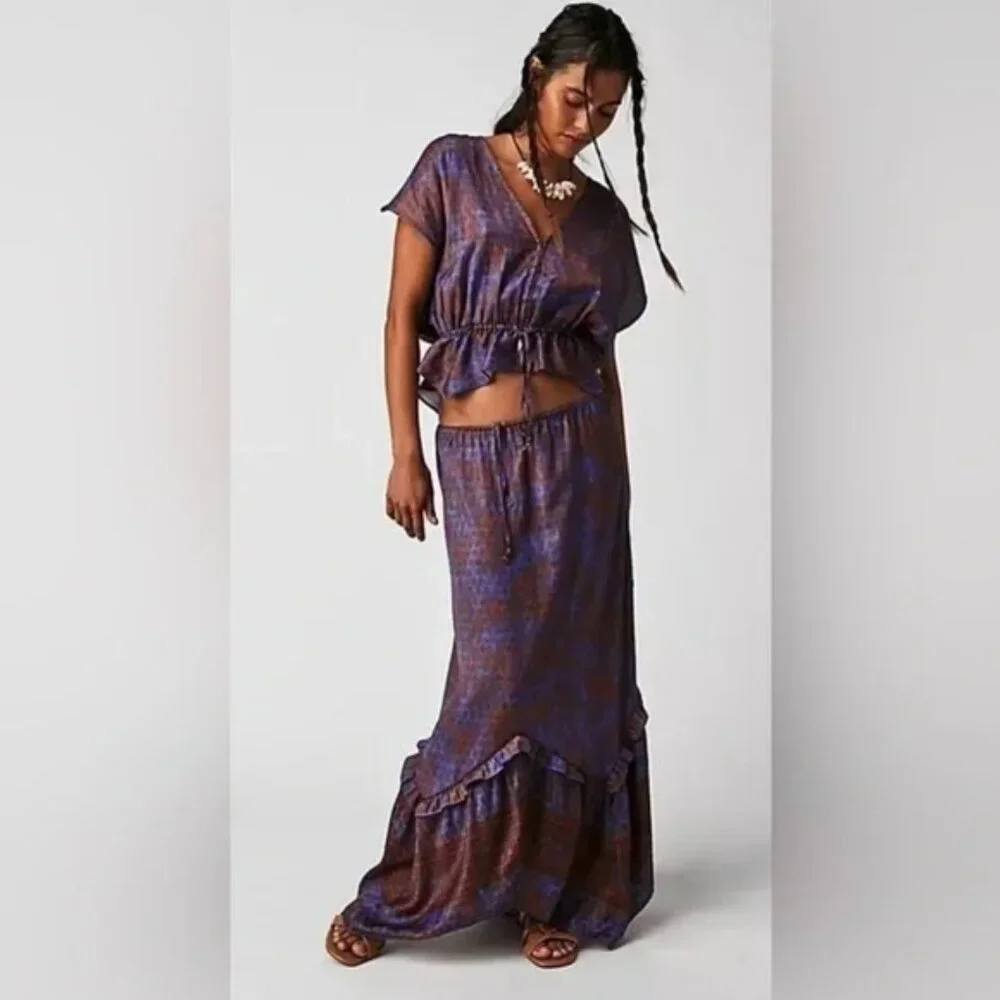 021New Free People Dreambound Maxi Skirt Red/Blue NWOT Sizes XS & L - Picture 1 of 11